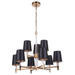 Craftmade - Tarryn 9-Light Chandelier in Satin Brass - An elegant twist elevates the Tarryn collection from ordinary to extraordinary. Finished in satin brass with striking crystal center column and accents, this collection features optional black shades lined with soft gold to complement the brass finish and emit a warm wash of light beneath. With or without the shades, the Tarryn collection is a stunning addition to any home  This light requires 9 , 60 Watt Bulbs (Not Included) UL Certified.