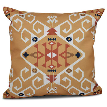 Jodhpur Medallion, Geometric Outdoor Pillow, Gold, 20"x20"