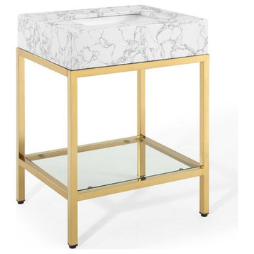 Modway Kingsley 26" Modern Artificial Marble Bathroom Vanity in White/Gold