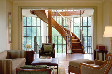 Large elegant formal and enclosed dark wood floor living room photo in San Francisco with beige walls