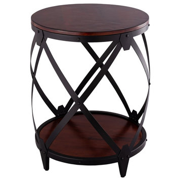 Pemberly Row Transitional Solid Wood Drum End Table in Brown and Black