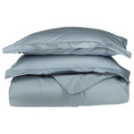 Blue Nile Mills - 530 Thread Count Solid Duvet Cover & Pillow Sham Bed Set, Light Blue, Twin - Features: