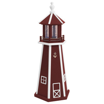 Outdoor Poly Lumber Lighthouse Lawn Ornament, Red and White, 3 Foot, Solar Light