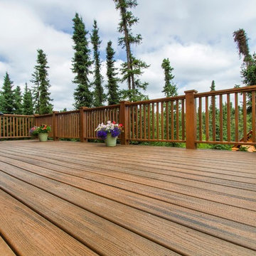 Rustic Entryway, Walkway and Back Decks with Trex Decking and Cedar Railing