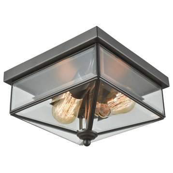 Lankford 2-Light Outdoor Flush Mount, Oil Rubbed Bronze With Clear Glass