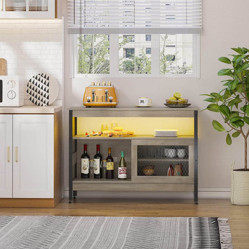 Modern Farmhouse Kitchen Ideas - Buffet Cabinet with Light Strips & Sliding Door