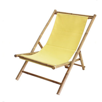 Folding Bamboo Relax Sling Chair - Yellow Canvas