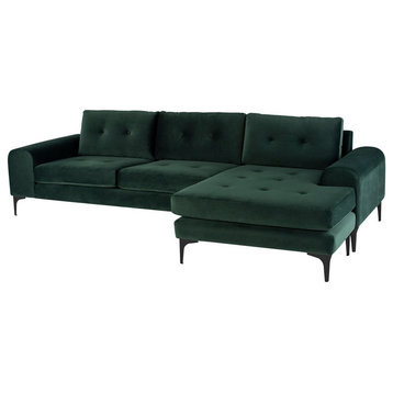Colyn Reversible Sectional, Emerald Green Velour Seat/Matte Black Steel Legs