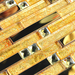Interlocking Mosaic Tiles Gold Crystal Glass Tile - Mosaic Tile