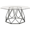 Contemporary Coffee Table, Geometric Design With Metal Base & Glass Top, Black