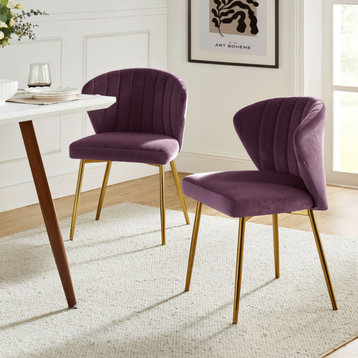 Milia Modern Audrey Velvet Dining Chair With Metal Legs Set of 2, Purple