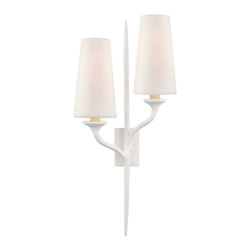Visual Comfort - Iberia Double Right Wall Sconce, 2-Light, Plaster White, Linen Shade, 24"H - Wall Sconces