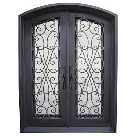 Amorosa 72"x96" Wrought Iron Door, 8" Jamb, Aged Bronze Patina, Right Hand