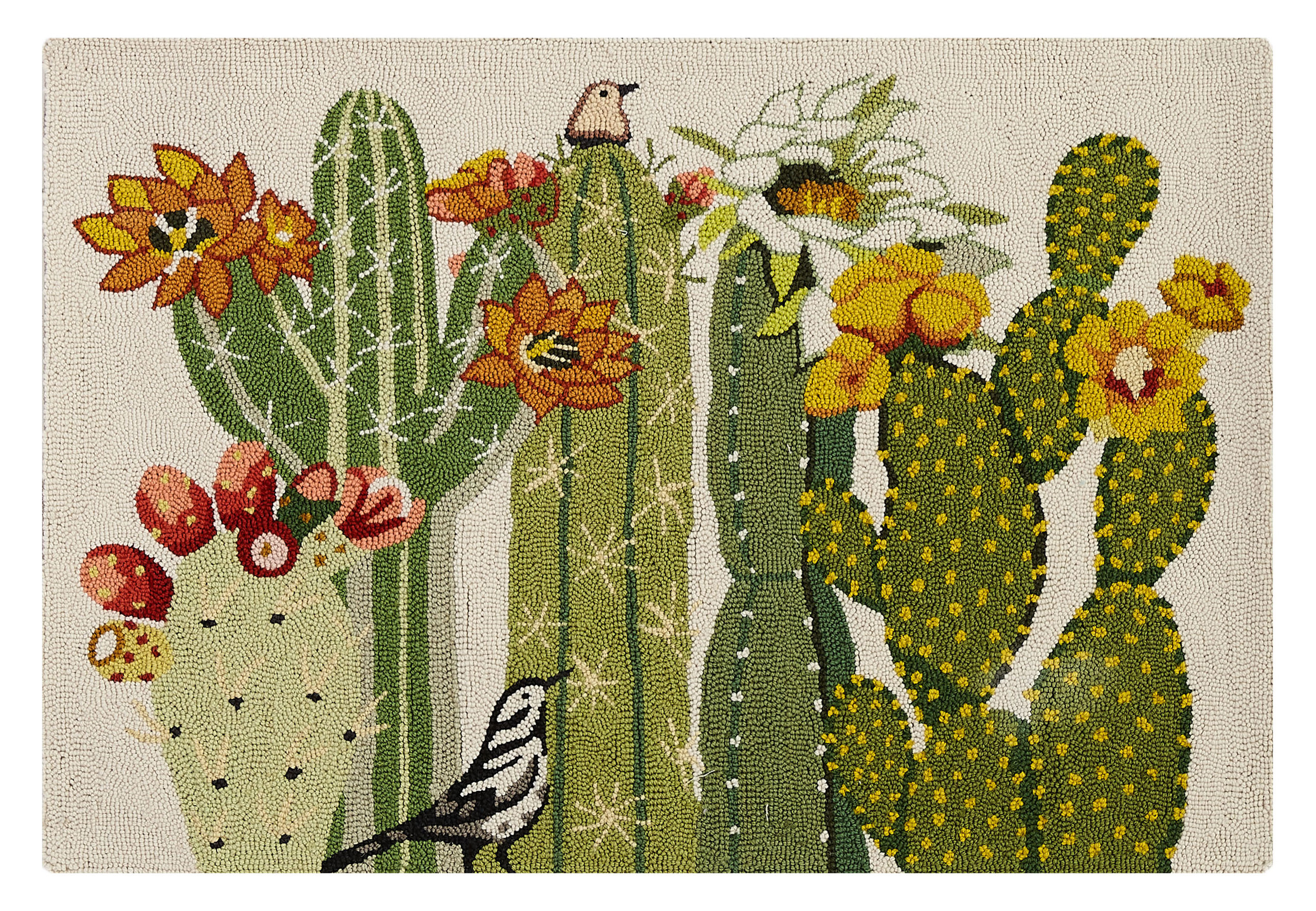 Cactus Floral Hook Rug, 27X40
