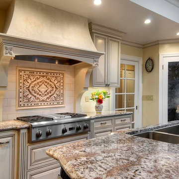 Ornate White Glazed Kitchen & Family Room