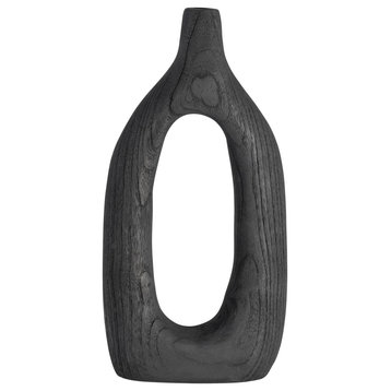 Wood, 14"H Cut-Out Vase, Black