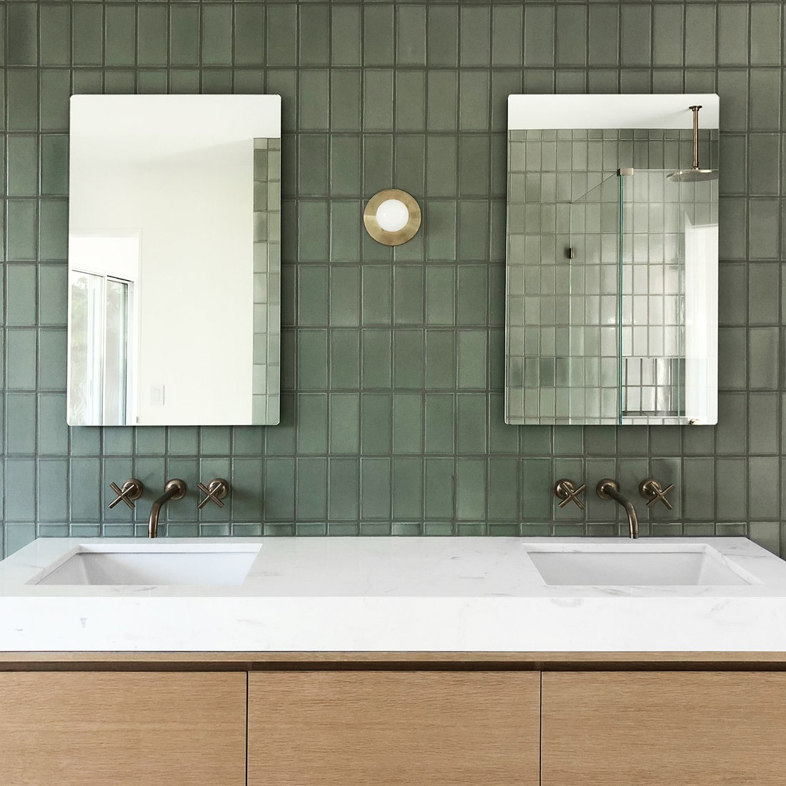 Mandy Moore: Green Tile Backsplash for Jack & Jill Bath
