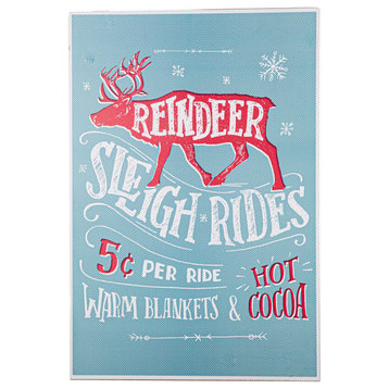 Wood Wall Art with "Sleigh Rides" Writing Design Smooth Blue Finish