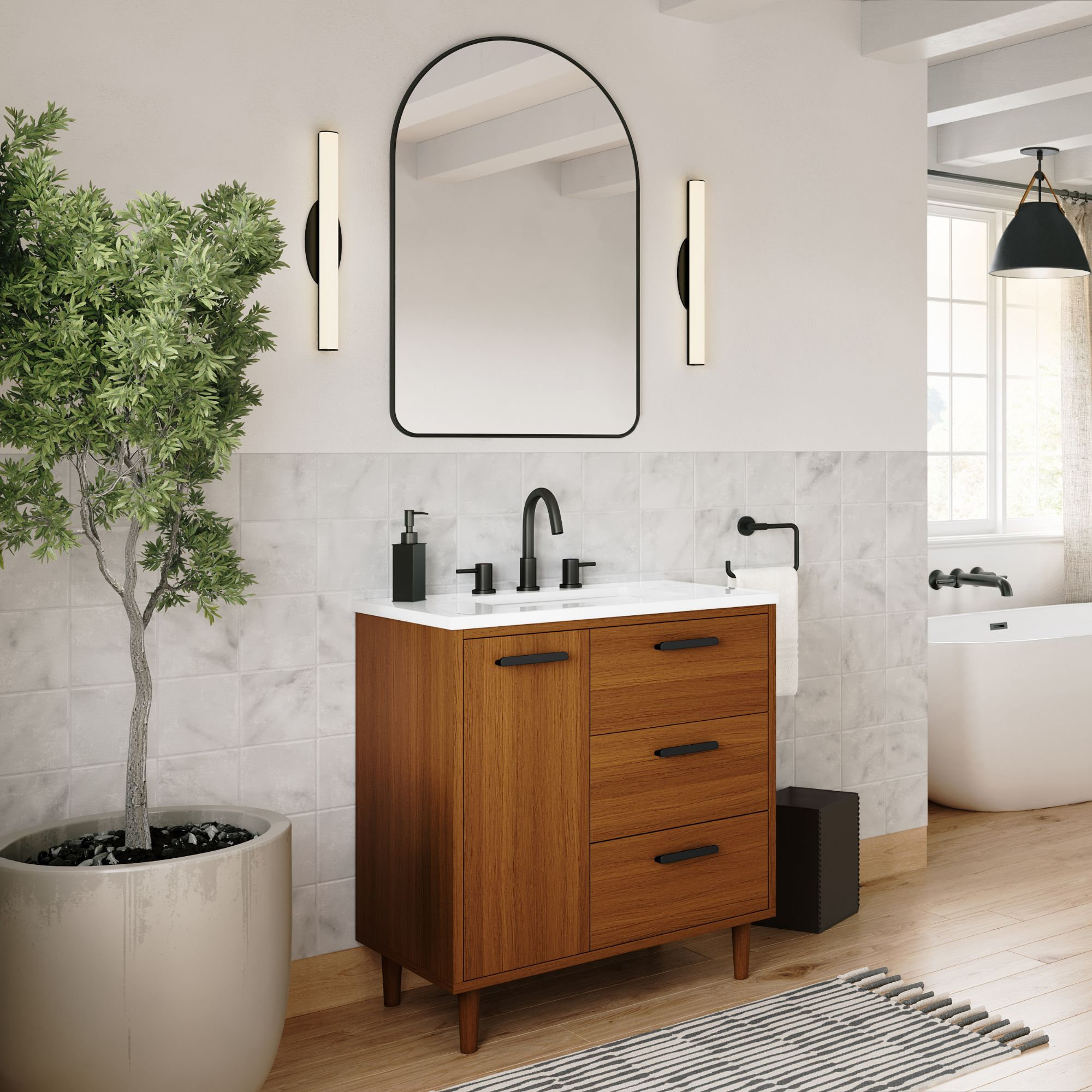 The Bailey Bathroom Vanity, Teak, 30", Single Sink, Freestanding
