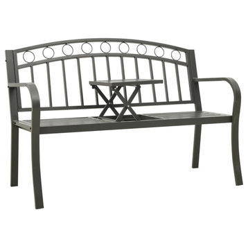 vidaXL Garden Bench With a Table 49.2" Steel Gray