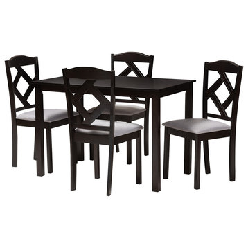 Shun Contemporary Espresso Brown and Gray Upholstered 5-Piece Dining Set