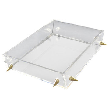 Lucite Tray, Clear Lucite With Gold Studs, 13.5"