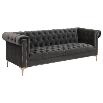 Traditional Sofa, Button Tufted Velvet Upholstery With Nailhead Trim Accent