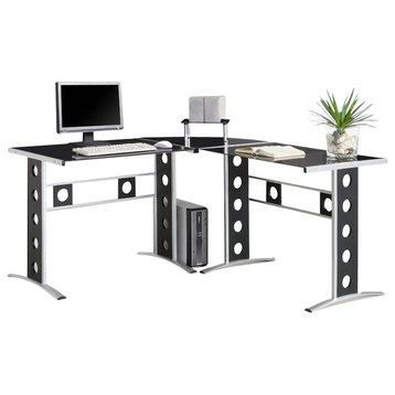 Coaster Keizer 3-Piece L-shape Glass Top Metal Office Desk Set Black and Silver