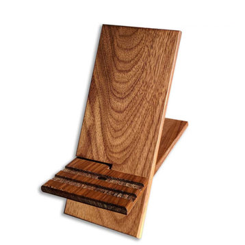6.5"x2.75"x4" Cell Phone and Tablet Hardwood Charging Stand, Black Walnut