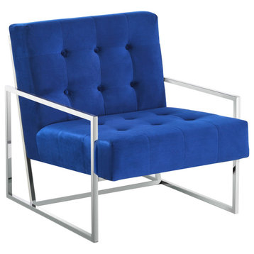 Beethoven Blue Velvet With Gold Plated Accent Chair, Blue/Silver