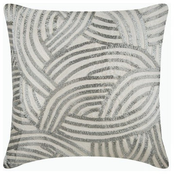 Ivory Throw Pillow Cover, Silver Abstract 18"x18" Linen, Silver Chains