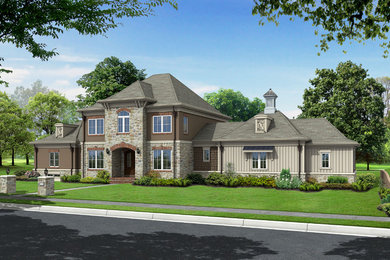 Inspiration for a large contemporary beige two-story house exterior remodel in Columbus