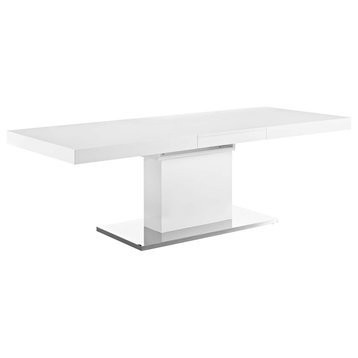 Vector Expandable Dining Table, White Silver
