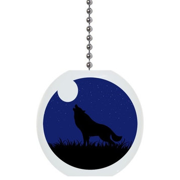 Howling Wolf White Moon Blue Night Sky Ceiling Fan Pull