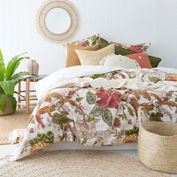 White Tropical Floral Bedspread / Throw - Quilts & Quilt Sets