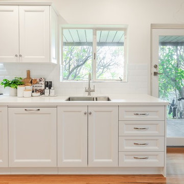 Timeless Timber and White Open Plan Kitchen- Dining- Laundry