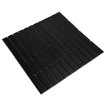 Gio Black Matte 1" X 3" Stacked Linear Porcelain Mosaic Tile, 11 Sheets