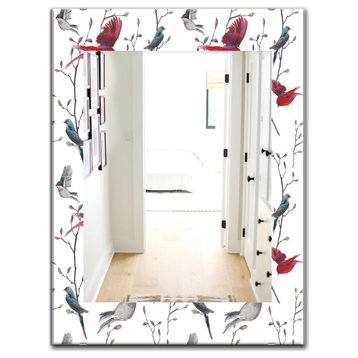 Designart Pattern With Birds Farmhouse Frameless Vanity Mirror, 24x32