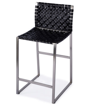Urban Woven Leather 25" Counter Stool, Black