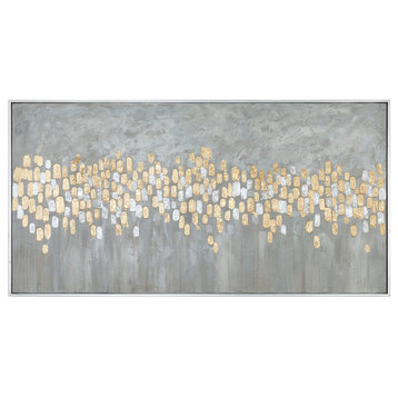 Luxe Metallic Gold Silver Dots Abstract Painting, 61" Long Wall Art Modern Gray