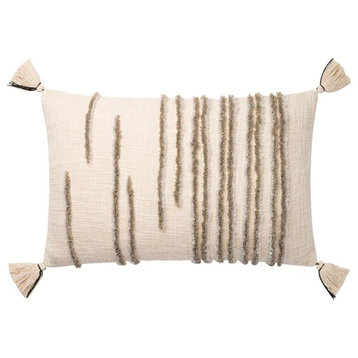 Loloi P0832 Decorative Throw Pillow, Natural/Stone, 16"x26", Cover Only