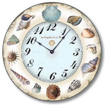 Vintage-Style Seashell Clock, 10.5 Inch Diameter