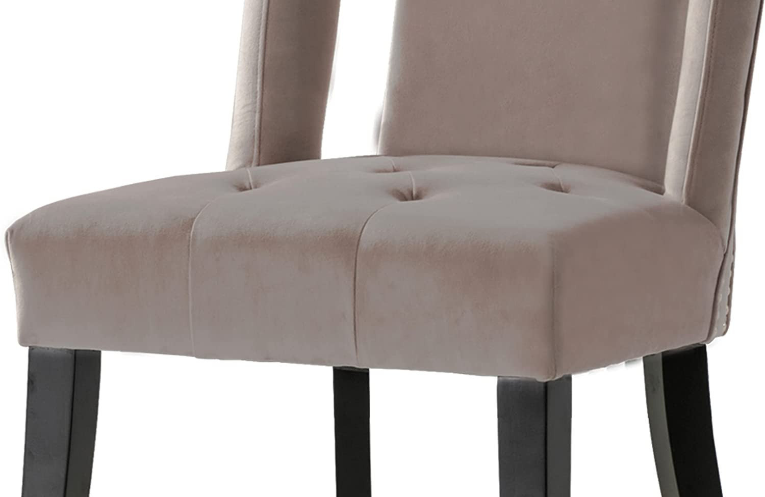 Set of 2 Blush Velvet Dining Chairs with Nailhead Trim and Gold Tip ...