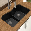Undermount Kitchen Sink, Low Divide Double Bowl, Granite Quartz, Black, 33"