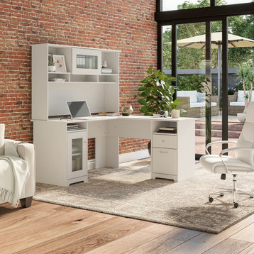 Cabot 60W L-Shaped Computer Desk With Hutch, White
