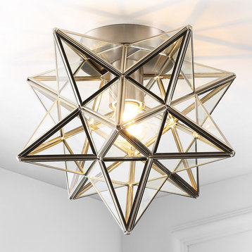 Stella Moravian Star Metal/Glass LED Flush Mount, Nickel, Flush Mount