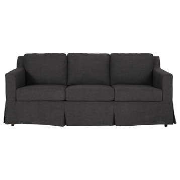 Bainville Fabric 3 Seater Sofa with Skirt, Dark Taupe Stripe + Walnut