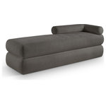 Meridian Furniture - Kennedy Upholstered Bench, Gray, Chenille Fabric - Cozy never looked so good as when you're curled up on this Kennedy grey chenille fabric bench. The posh chenille fabric is ultra soft and welcoming, inviting you to lounge around and take it easy for a moment. A unique shape makes this bench an eye-grabbing addition to your living room or bedroom, with its channel base giving it added textural appeal. Contemporary by design, this bench bridges the gap between modern and traditional, so it's an easy fit wherever you choose to use it.