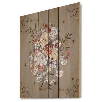 Designart White Yellow Floral Pattern Floral Wood Wall Art 20x15