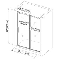 WoodBridge 56-60"Wx76"H Frameless Sliding Shower Door, Brushed Nickel